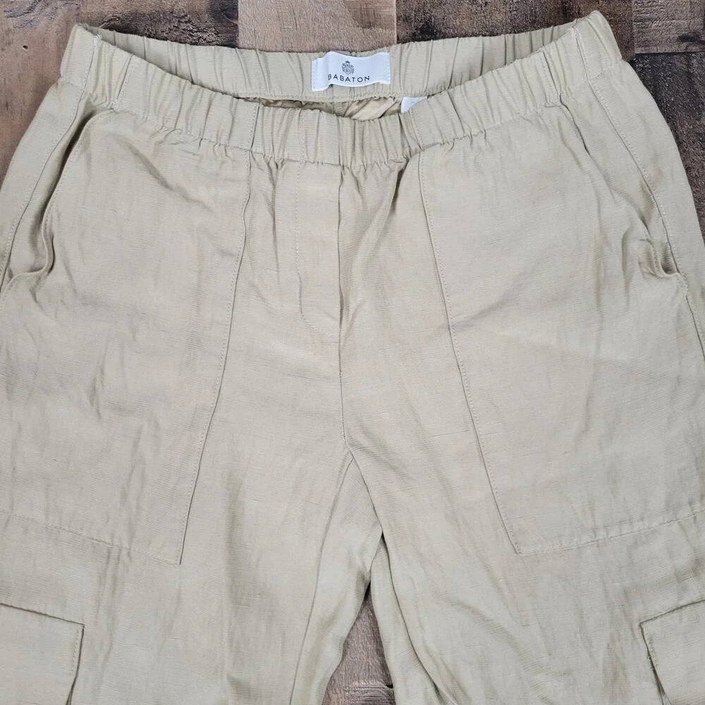 Aritzia Babaton Womens 00 Titan Pants Mid Rise‎ Cargo Pull-On Beige Linen Blend